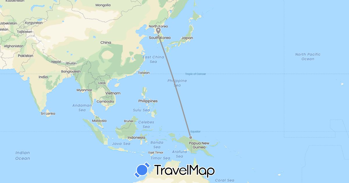 TravelMap itinerary: driving, plane in Indonesia, South Korea (Asia)